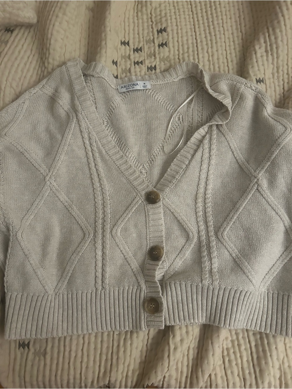 Arizona Jean Company Cream Cable Crop Button Cardigan